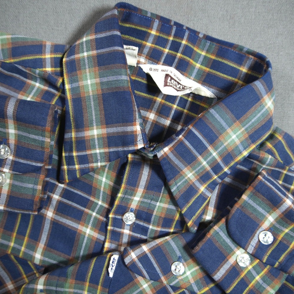 VTG 70s Levi's Western Cowboy Retro Ranch Boho Plaid Men Shirt M ROCKABILLY